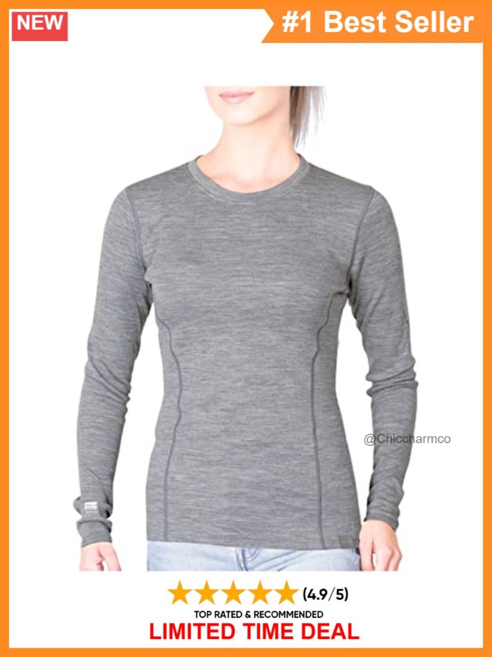 Merino Wool Midweight Long Sleeve Thermal Base Layer Shirt